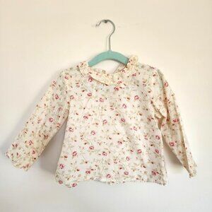 Bonpoint France Floral Roses Ruffle Collar Button Down Blouse 2T